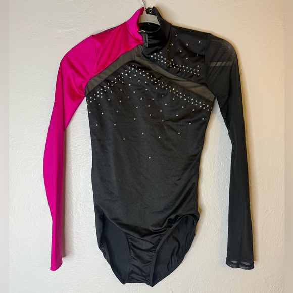 Weissman Illusion Two Tone Leotard Dance Costume Pink Black Size Adult Small NEW - Picture 2 of 10